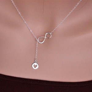 Mothers day gift Infinity Heart Y necklace - Samll heart infinity necklace -Silver Lariat Necklace -Y Necklace - Infinity Necklace Jewelry