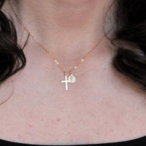 Cross Guadalupe Necklace - Guadalupe Pendant Necklace - Virgen De Guadalupe - Saint Necklace Gold - Our Lady of Guadalupe Medal Catholic