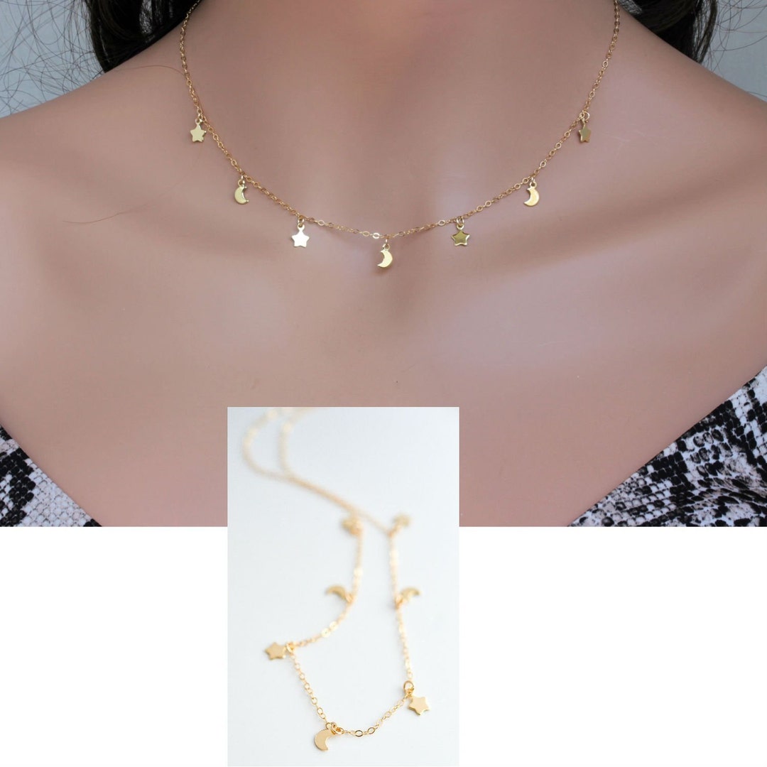 Moon and Star Necklace Star and Moon Necklace Gold Gold Tiny Moon Star