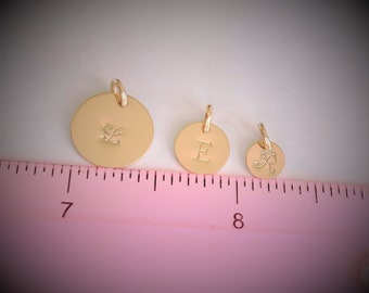 14k Solid Gold Initial Disc Charm: Personalized Letter Pendant
