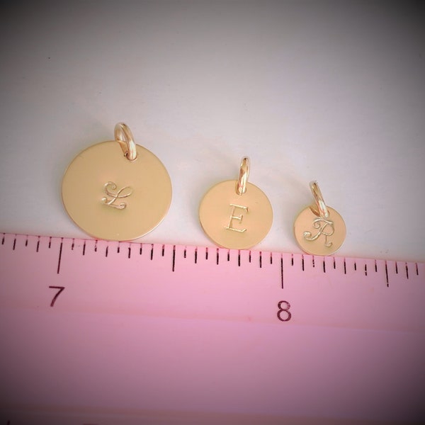 14k solid gold tiny initial necklace, Add an initial 6mm or 9mm or 12.7mm, 14k TINY Initial Disc Charm, Only initial charm,Gold letter, Gift