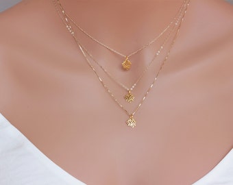 Big Sister & Little Sister Necklace - Sister Jewelry - 14k Solid Thin gold lotus pendant or with cable/box/Robe Chain - Jewelry for Women