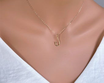 14k solid gold Fish hook Necklace - 21mm Gold Fish Hook Pendant-14K Yellow Gold Pendant Charm Fishing Hook Pendant for Charm-Fishermans Hook