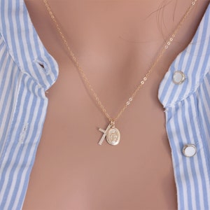 14k Gold Fill Virgin Mary Cross Necklace: Confirmation Gift