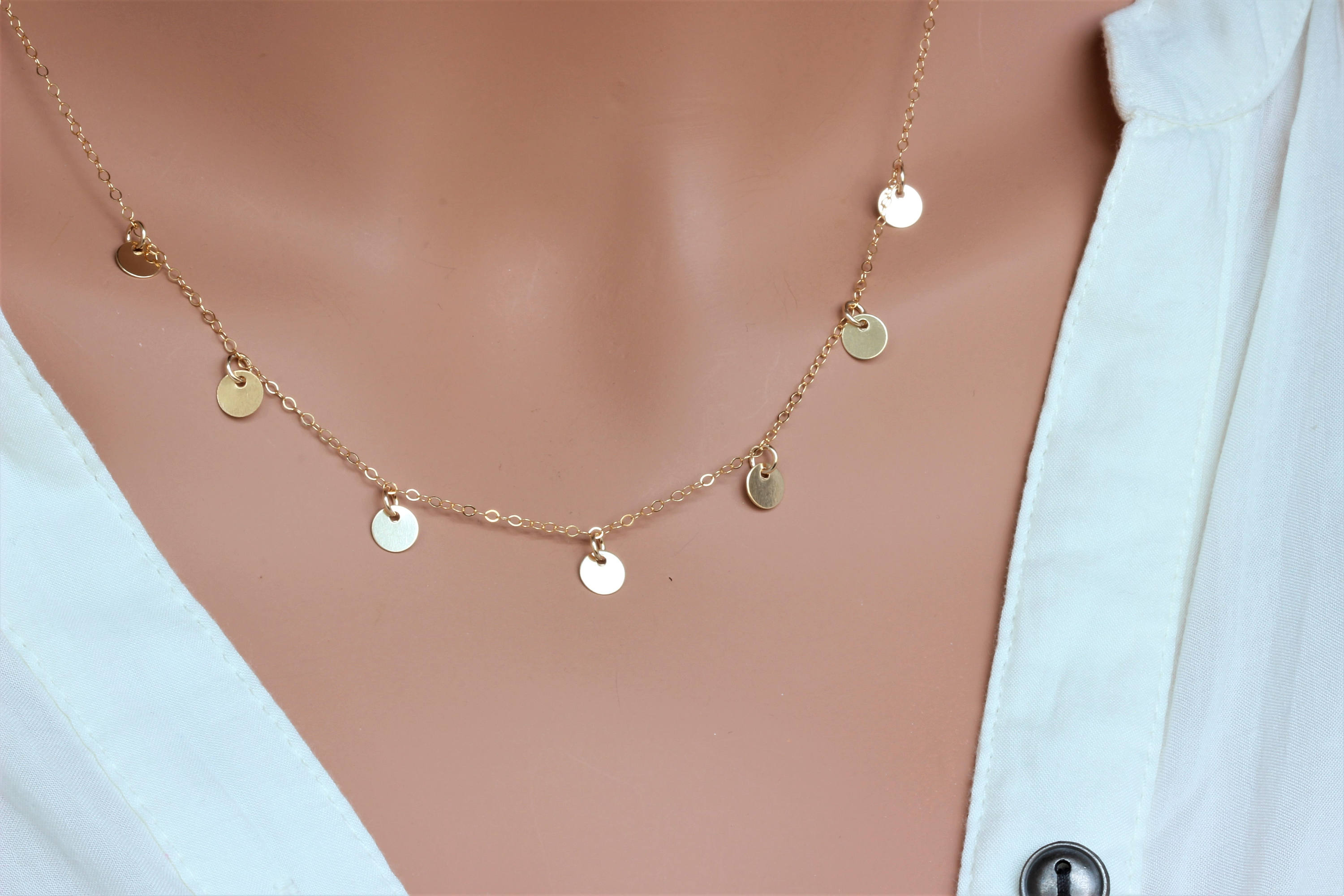 Gold disc necklace Gold coin necklace Prom Necklace Gold Etsy