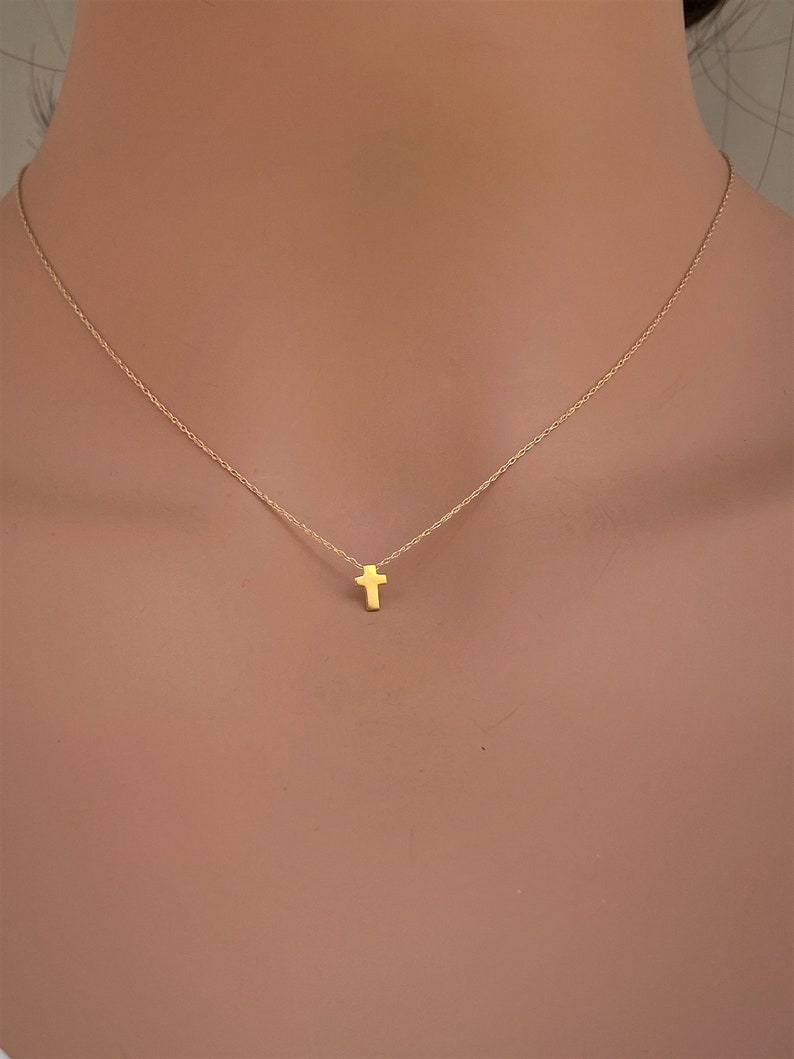 Tiny Gold Cross Necklace 14k Gold Cross Necklace Solid - Etsy
