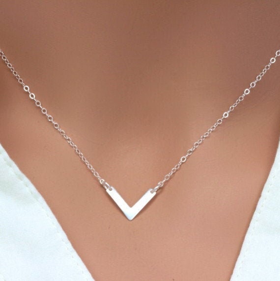Sterling Silver V Necklace Chevron Layering Necklace Etsy