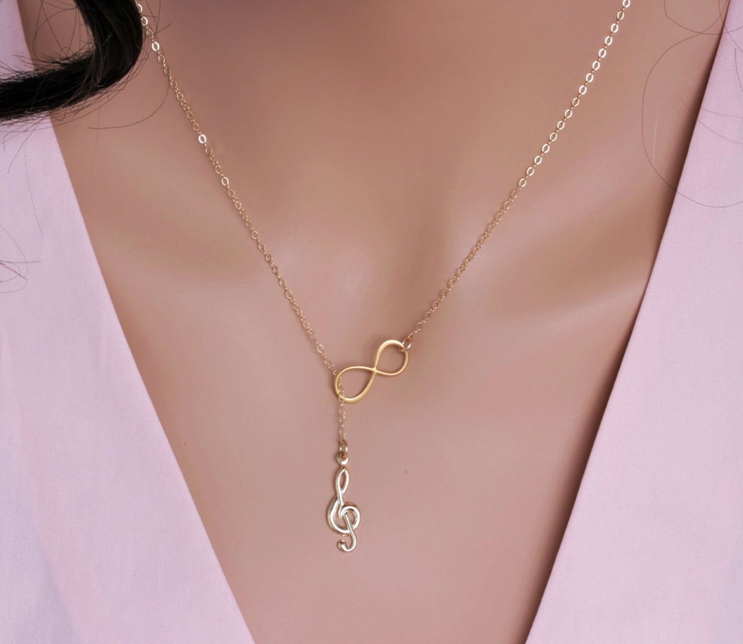 Music Note Necklace Gold Infinity Music Necklace Lariat Neckalce Music