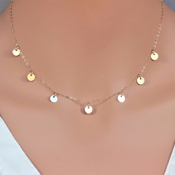 Gold disc necklace Gold coin necklace Prom Necklace Gold Etsy