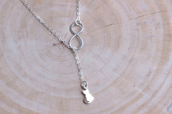 Tiny Sterling Silver Cat with Infinity Necklace from Rainbow Earring 1 on Etsy