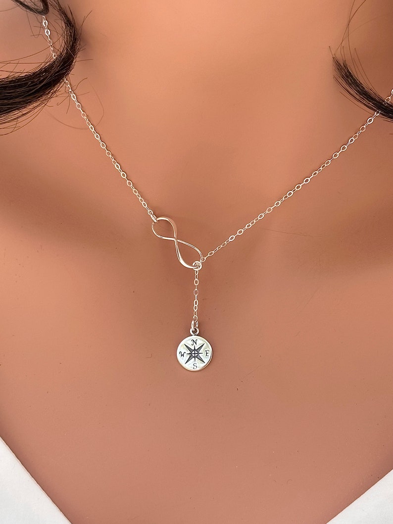 Graduation gift for her, Infinity Compass lariat sterling silver, Friendship necklace, Journey necklace for friend, College graduation gift image 8