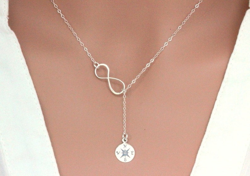 Graduation gift for her, Infinity Compass lariat sterling silver, Friendship necklace, Journey necklace for friend, College graduation gift image 4