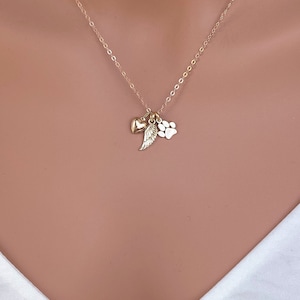 Pet Memorial Necklace, 14k Solid Gold pet necklace, Pet lover gifts, Pet Loss Gifts, Cat Dog Paw Print, Personalized Custom pet name, Gift