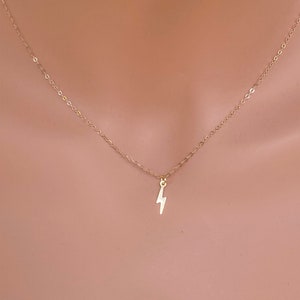 Tiny 14k Solid Gold Lightning Bolt Necklace - Gold Choker Small Lightning Necklace - Lightning Bolt Charm Necklace gold - Gift For Her