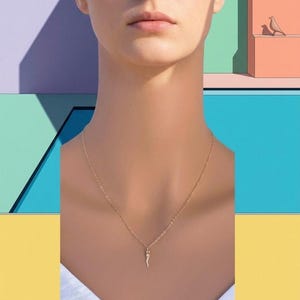 Pequeño collar italiano de oro auténtico de 14k con forma de cuerno: colgante con dije de cornicello.
