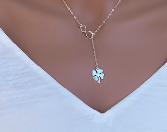 Four leaf clover Infinity Lariat Y necklace, Four leaf clover necklace, Irish Shamrock,Gift for her, 4 leaf clover necklace,Y necklace, Gift