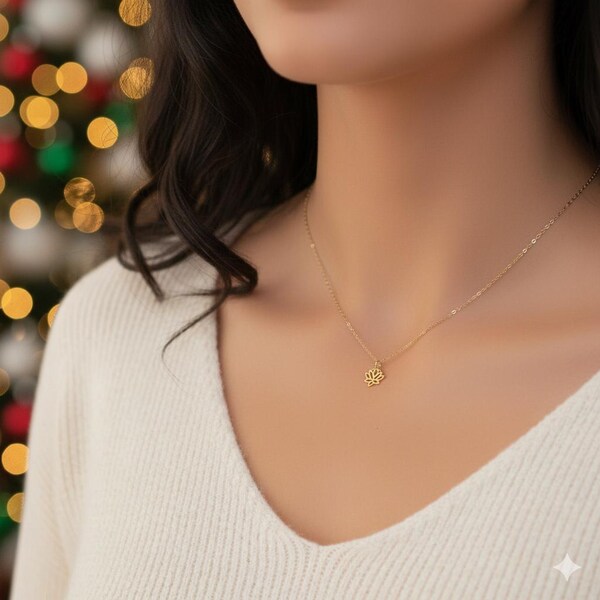 Tiny 14k Solid Gold Lotus Necklace: Delicate Floral Pendant