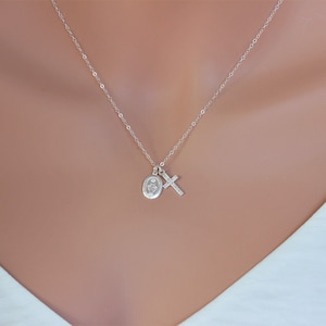 God Daughter Gift: Sterling Silver Miraculous Medal & Cross Necklace