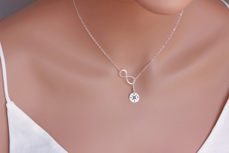 Graduation gift for her, Infinity Compass lariat sterling silver, Friendship necklace, Journey necklace for friend, College graduation gift image 10