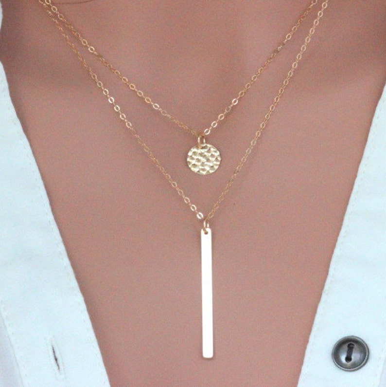 Gold Double Layer Necklace Delicate Gold Necklace Two Etsy