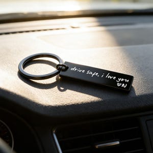 Drive Safe I Love You Keychain, Personalized Stainless Steel Initial Key Ring