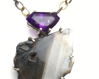 Amethyst and Agate Sterling Silver pendant