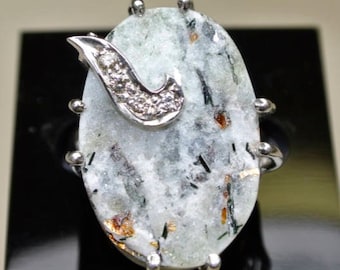 Astrophyllite druzy ring with diamonds
