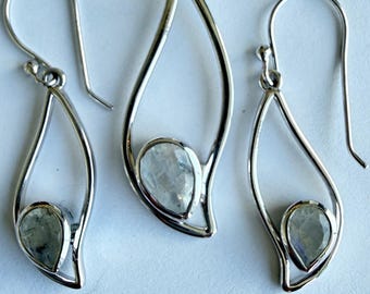 Moonstone  sterling silver earrings and pendant