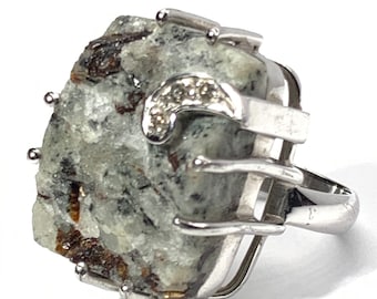Astrophyllite Druzy ring with Diamonds in sterling silver