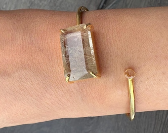 Rutilated quartz and white topaz Sterling silver gold plated Bracelet