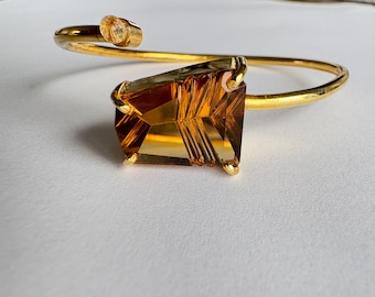 Beer quartz and white topaz gold plated sterling silver bracelet