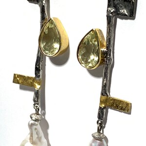 Freshwater barook pearl ,lemon quartz and white topaz set in Sterling silver earrings image 4