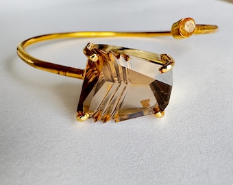 Smoky quartz and white topaz gold plated  Sterling silver Bracelet