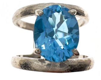 Blue topaz Sterling silver ring , Free Shipping
