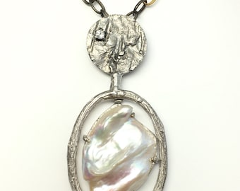 Freshwater pearl and white topaz sterling silver pendant