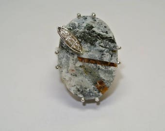 Diamonds and Astrophyllite druzy  sterling silver ring