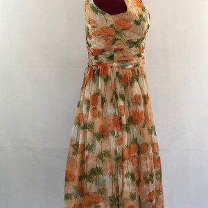 Vintage Peach and Green Floral Chiffon 50's Dresspleated - Etsy