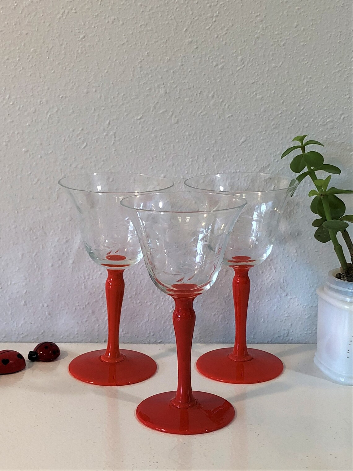 Rare Princess House Red/orange Stem Glassesvintage Etsy