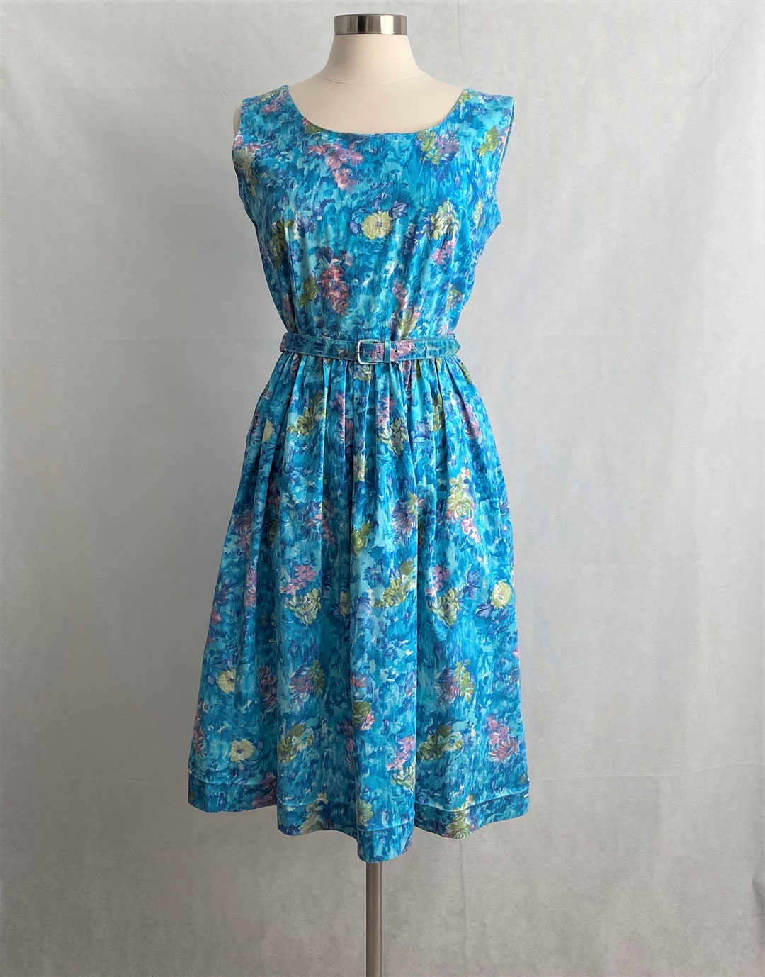 Vintage 50's Blue Floral Day Dress Vintage Fashion - Etsy