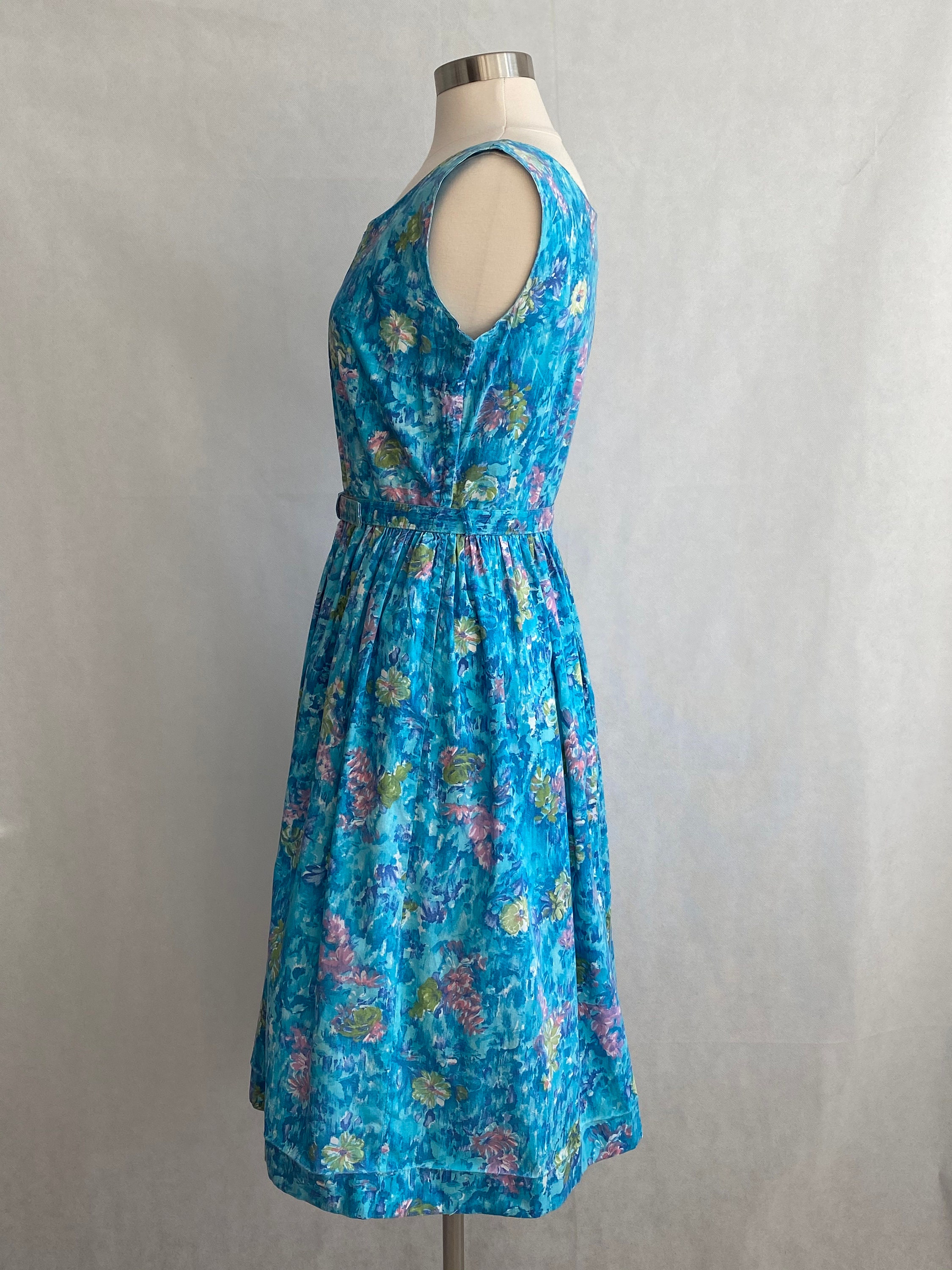 Vintage 50's Blue Floral Day Dress Vintage Fashion - Etsy
