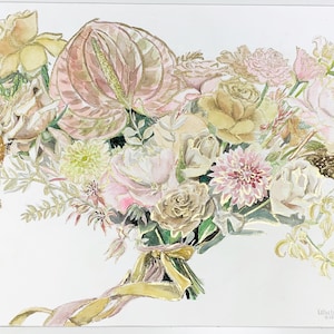 Aquarell Hochzeitsstrauß Konservierung mit Blattgold