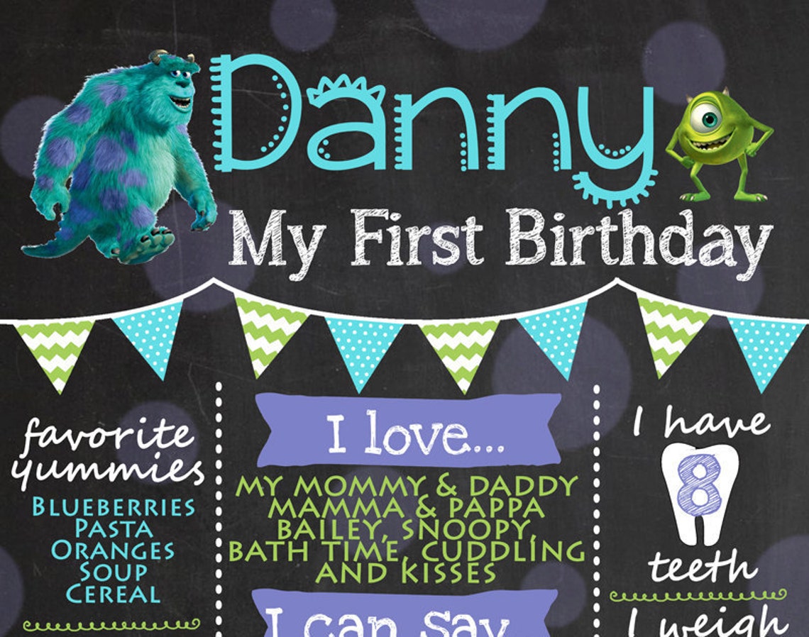 Monsters Inc Birthday Chalkboard Sign / First Birthday Etsy