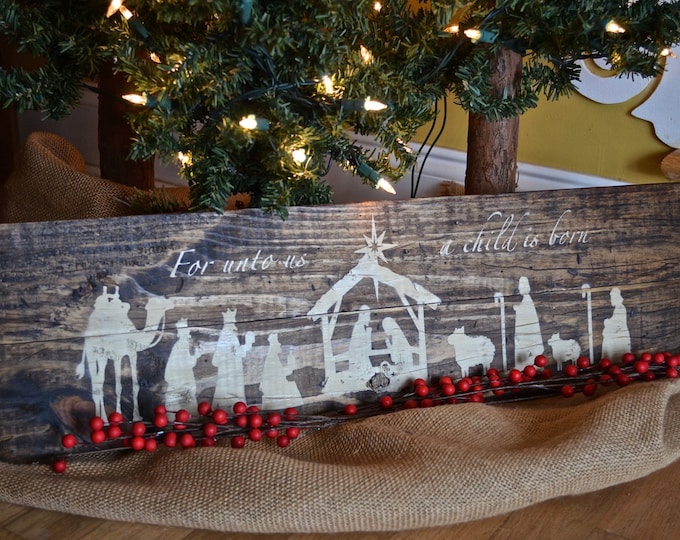 Rustic Wooden Nativity Sign, Christmas Decor, Rustic Manger Scene