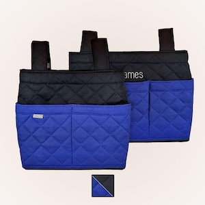 Personalized Quilted Cotton Walker Pouch with Multiple Pockets – Medium & Large Sizes for Walkers and Rollators - Colorblock