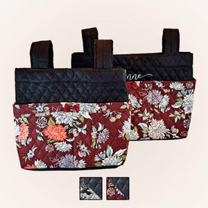 Personalized Quilted Walker Pouch with Multiple Pockets – Medium & Large Sizes for Walkers and Rollators - Floral Colorblock