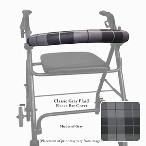 Capa protetora para barra de andador em fleece macio – Estampas florais, xadrez, militares e divertidas Classic Gray Plaid