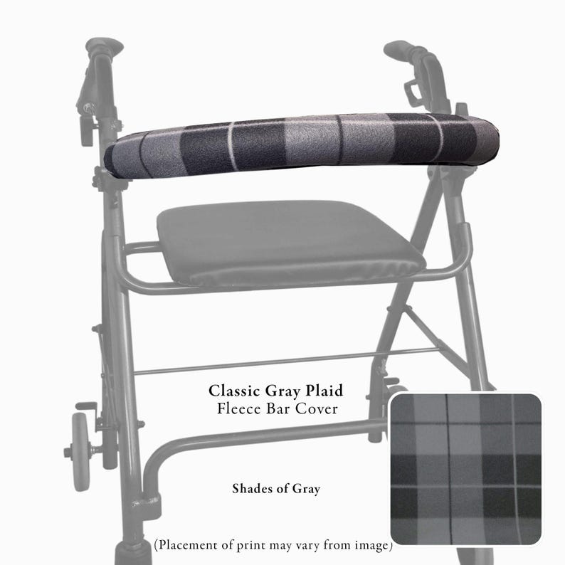 Capa protetora para barra de andador em fleece macio – Estampas florais, xadrez, militares e divertidas Classic Gray Plaid