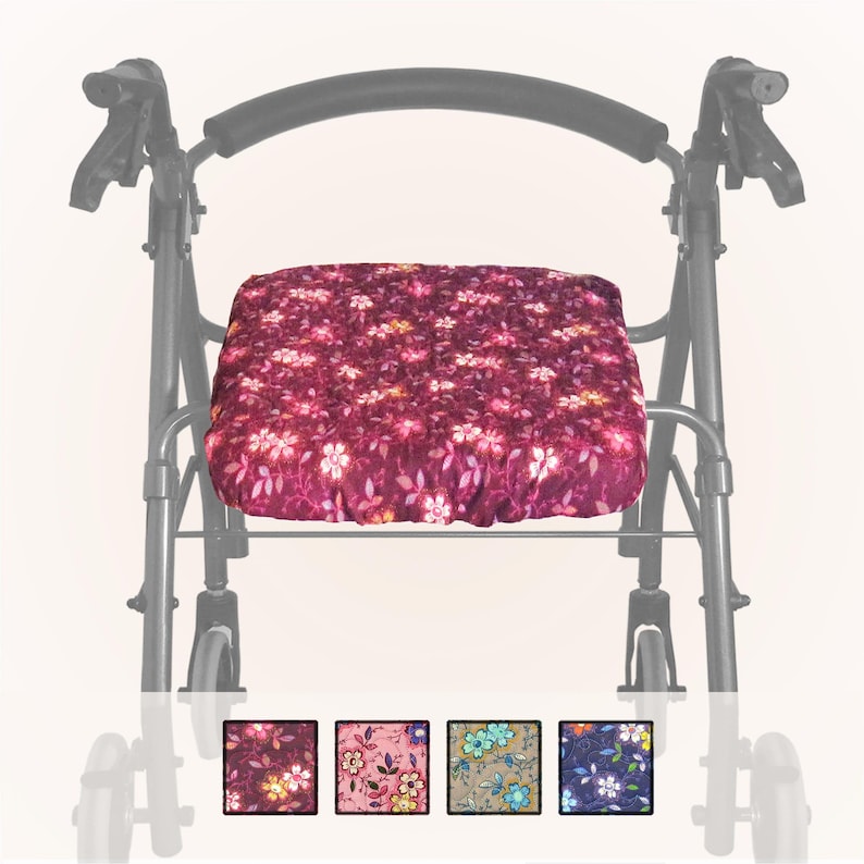 Reversible Quilt Rollator Seat Cover in 3 Sizes - Happy Flowers image 1