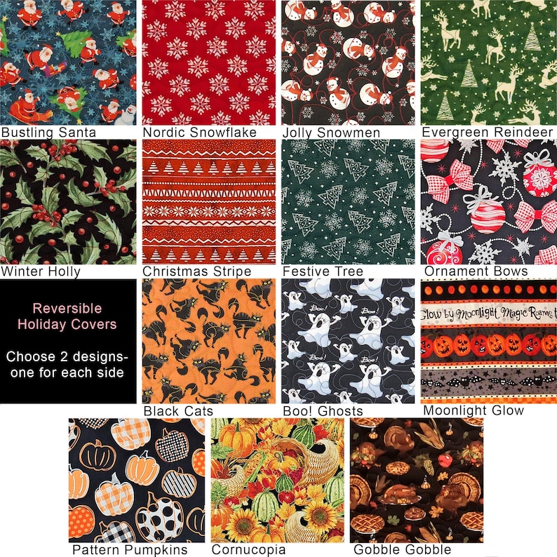 Reversible Holiday Quilted Rollator Seat Cover in 3 Sizes - Halloween, Christmas, Autumn image 6