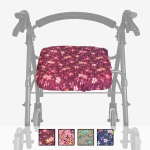 Reversible Happy Flowers cotton quilted rollator seat cover in 3 sizes